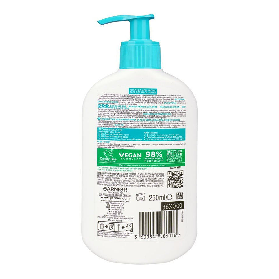 Garnier Skin Active Soothing Hyaluronic Aloe Cream Cleanser PH Neutral 250 ML