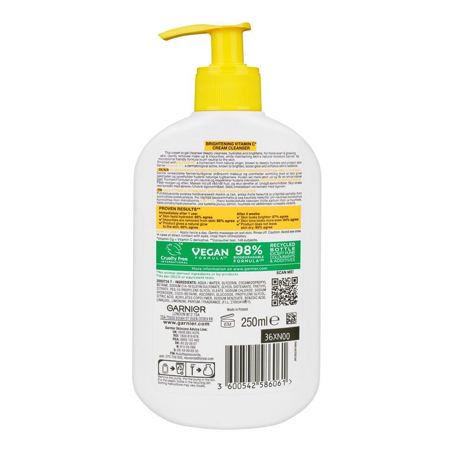 Garnier Skin Active Brightening Vitamin C Cream Cleanser PH Neutral 250 ML