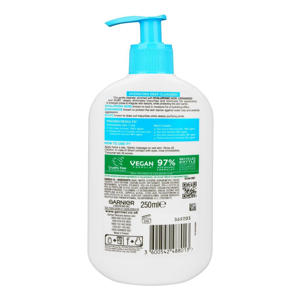 Garnier Skin Active HA Hydrating Deep Cleanser Hyaluronic Acid+Clay 250 ML