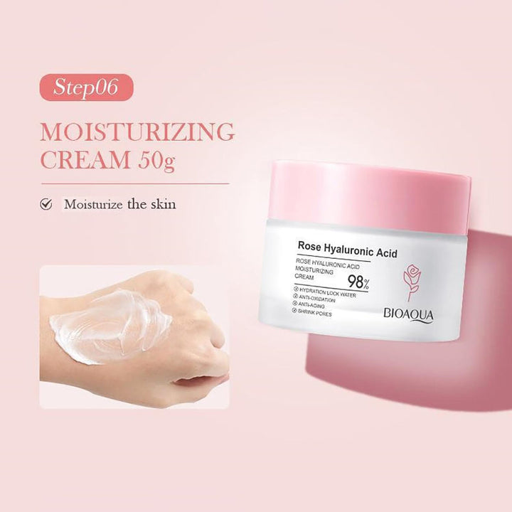 BIOAQUA moisturizing cream with a pink lid on a light pink background