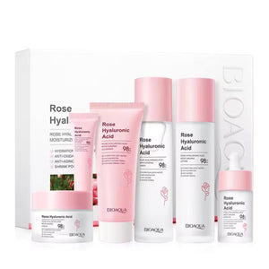 Bioaqua Rose Hyaluronic Acid skincare products on a white background