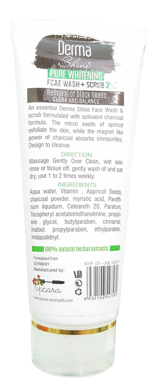 Derma Shine Charcoal Face Wash + Scrub (2 In 1) 200 GM