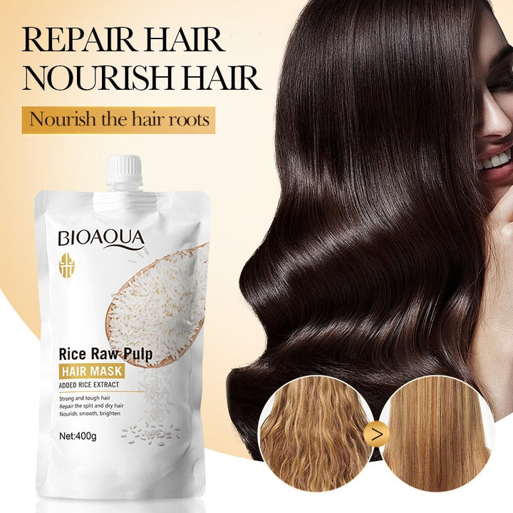 BIOAQUA Rice Raw Pulp Hair Mask - Repairing Treatment for Dry Damaged Hair - 400g