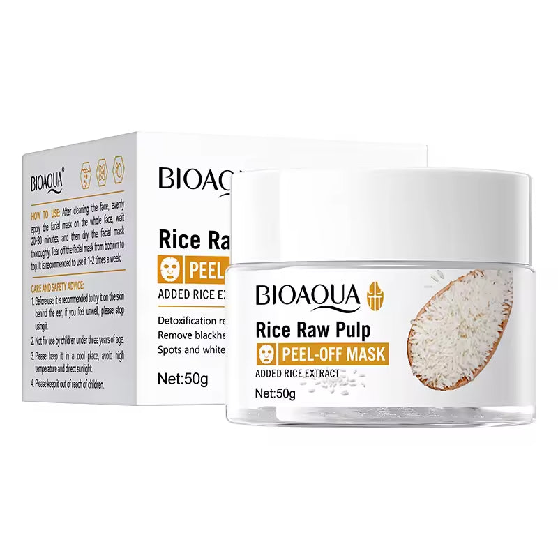 Bioaqua Rice Raw Pulp peel-off mask packaging on a white background