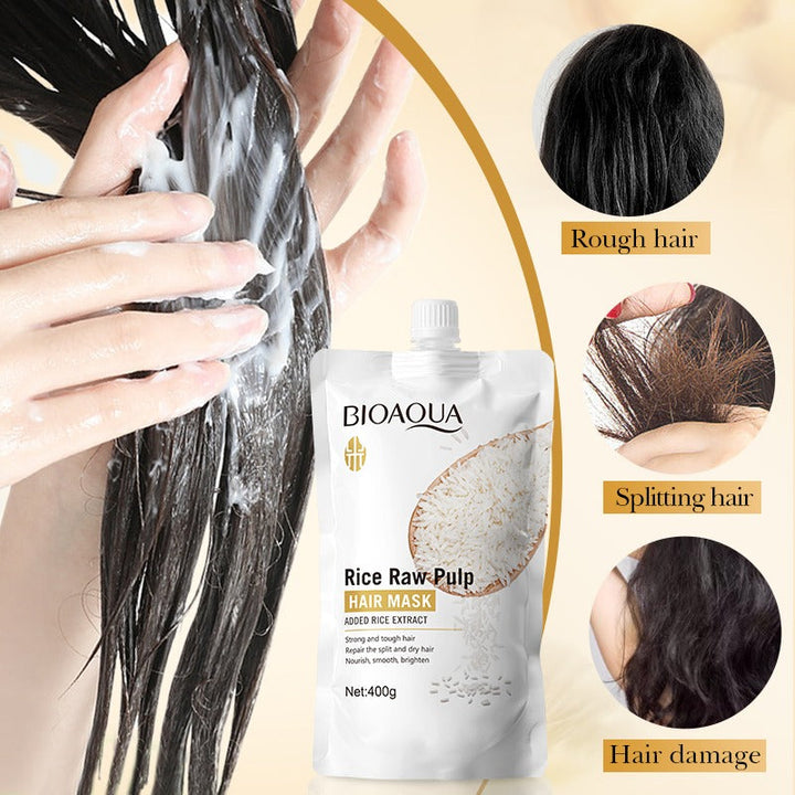 BIOAQUA Rice Raw Pulp Hair Mask - Repairing Treatment for Dry Damaged Hair - 400g