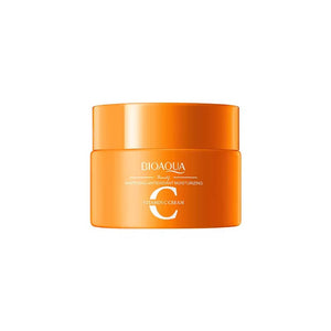 A jar of BIOAQUA Whitening Antioxidant Vitamin C Face Cream with orange packaging.