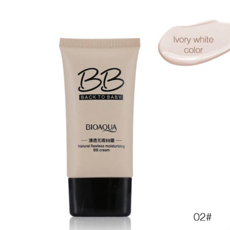 Bioaqua BB cream tube with 'ivory white color' swatch on a white background