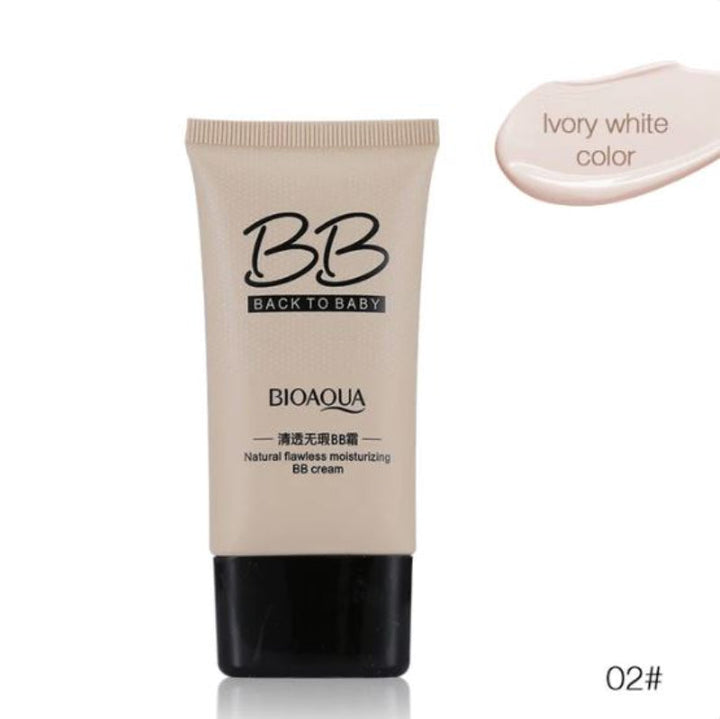 Bioaqua BB cream tube with 'ivory white color' swatch on a white background