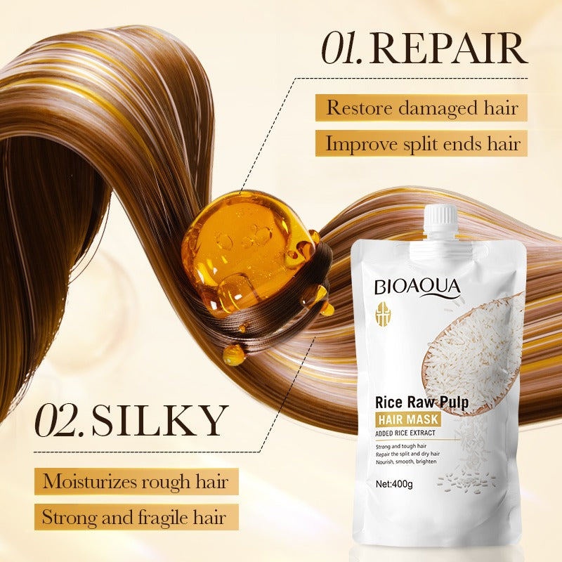BIOAQUA Rice Raw Pulp Hair Mask - Repairing Treatment for Dry Damaged Hair - 400g