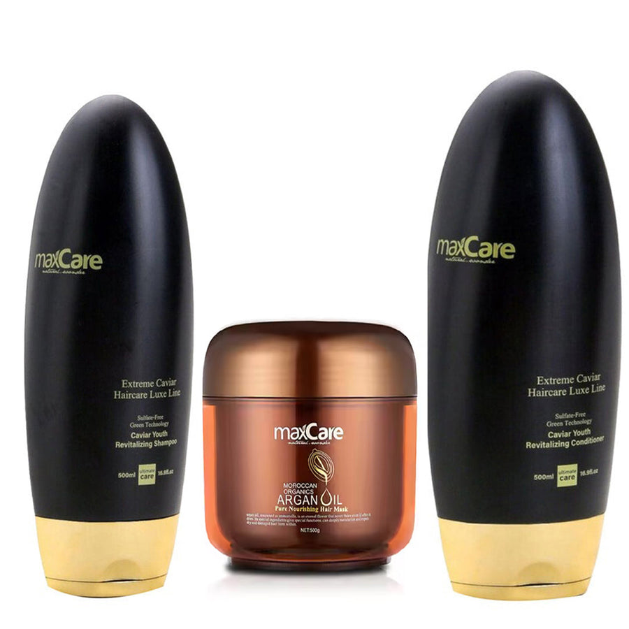 MaxCare Sulfate-Free Revitalizing Shampoo, Conditioner & Moroccan Organics Argan Oil Hair Mask Bundle