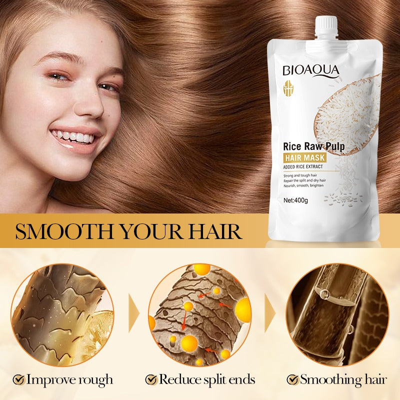 BIOAQUA Rice Raw Pulp Hair Mask - Repairing Treatment for Dry Damaged Hair - 400g