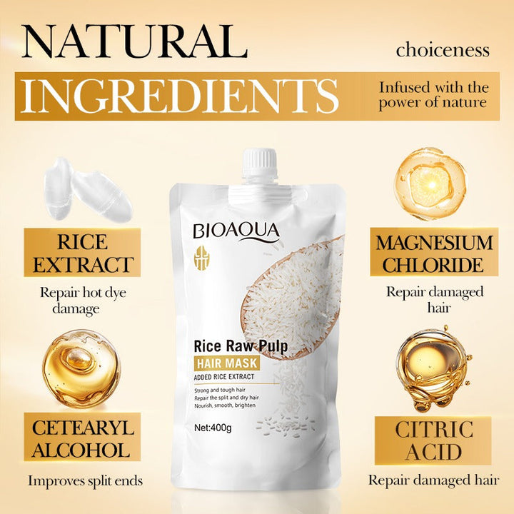 BIOAQUA Rice Raw Pulp Hair Mask - Repairing Treatment for Dry Damaged Hair - 400g