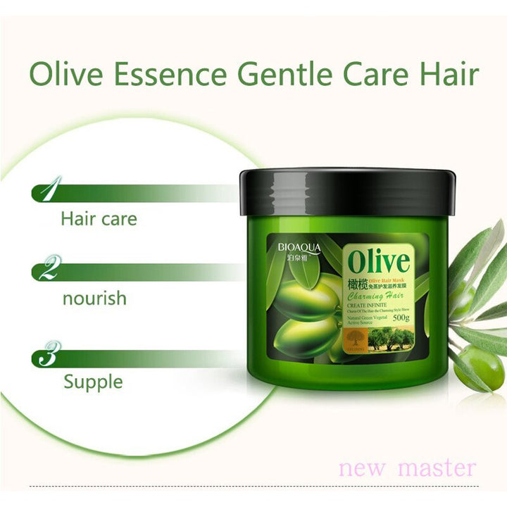 BIOAQUA Olive Nourishing Hair Mask - Keratin Repair for Dry & Damaged Hair - 500g