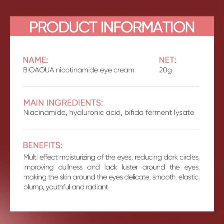Bioaqua Nicotinamide Eye Cream – 20g | Dark Circles & Fine Line Care