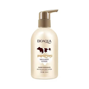 Bioaqua milk body lotion bottle on a white background