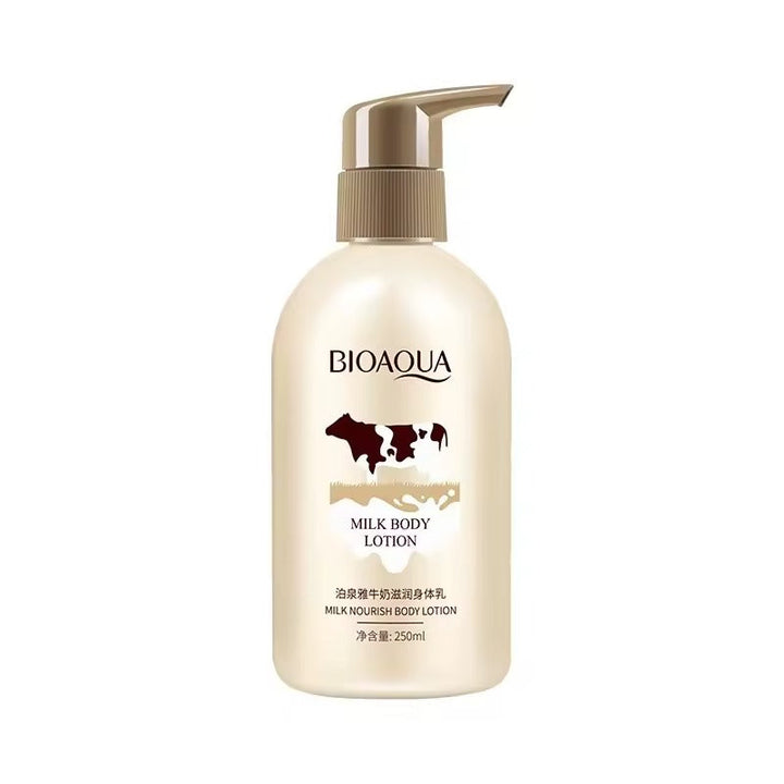 Bioaqua milk body lotion bottle on a white background