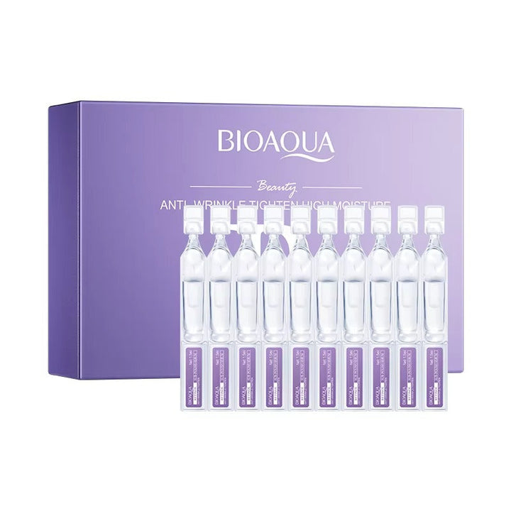 BIOAQUA skincare product set with ampoules and packaging on a white background