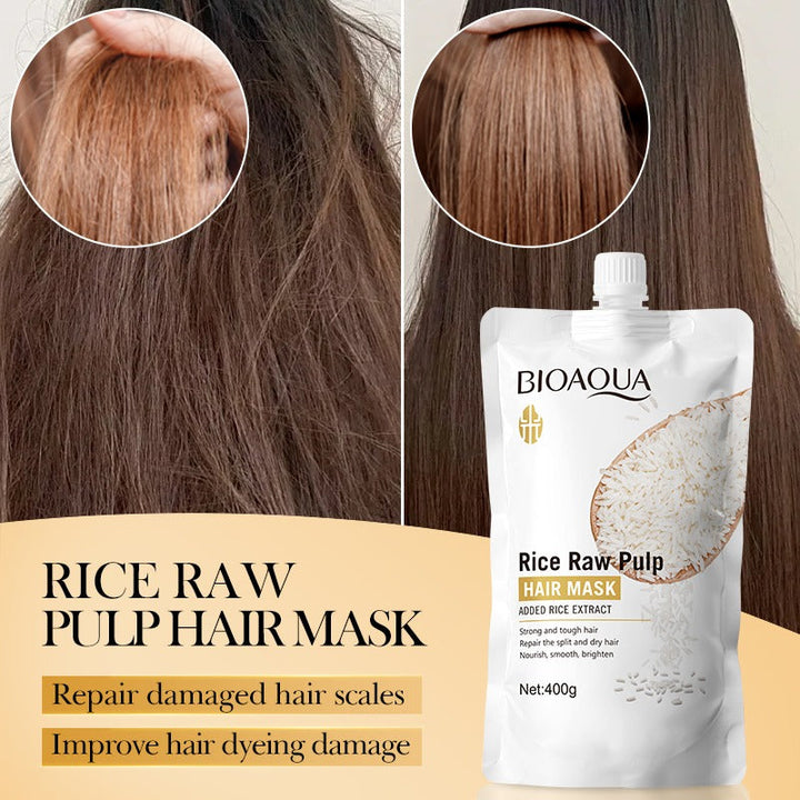 BIOAQUA Rice Raw Pulp Hair Mask - Repairing Treatment for Dry Damaged Hair - 400g