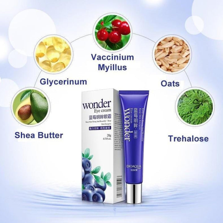 Bioaqua Blueberries Eye Cream is a powerful way to say Nice to gorgeous, youthful eyes. The formula blends blueberry extracts to reduce fine lines, antioxidant-rich blueberries, and skin-softening beeswax. Blueberries are a vital nutrient known to keep skin radiant and youthful. The Blueberries Eye Firming Care Test proves to increase the moisturizing effect around the eyes!